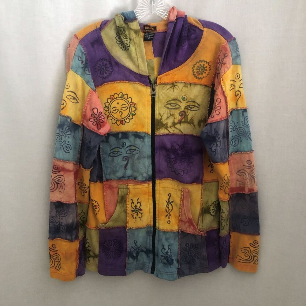 Rising International Patchwork Nepal Boho Hoodie … - image 1